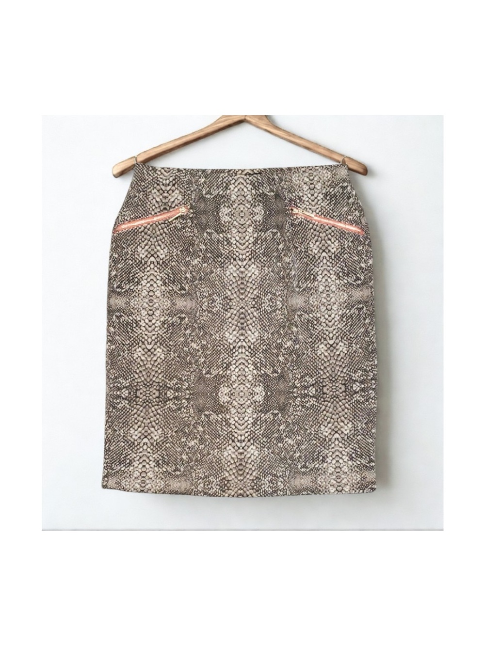 Alfani Snake-Print Pencil Skirt in Taupe with Pink Zip Accents